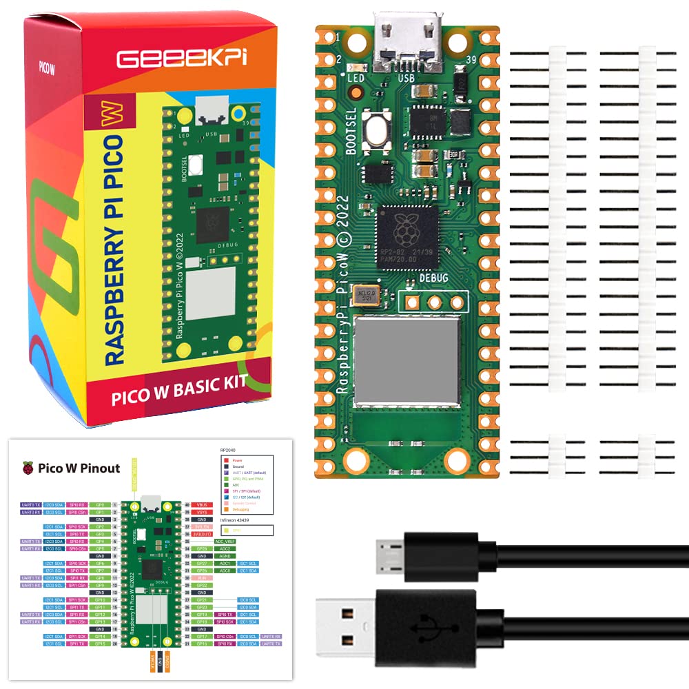 GeeekPi Raspberry Pi Pico W Basic Kit - Raspberry Pi RP2040 Chip, Wi-Fi Wireless Connectivity,Unsold