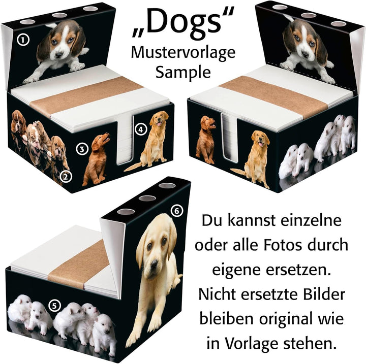 Zettelbox DOGS „handmade“, Schreibtisch organizer, mit deinen Fotos, stabil verarbeiteter 400g-Hartk