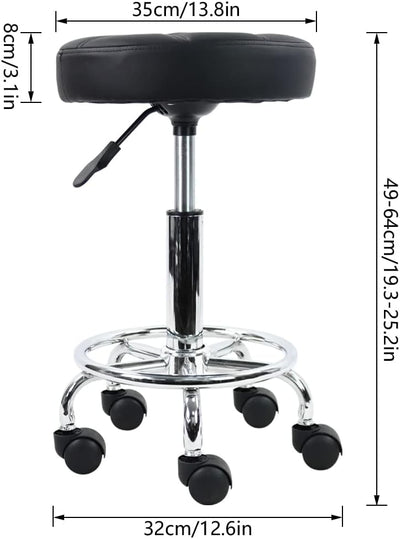 KKTONER Rollhocker Arbeitshocker Barhocker höhenverstellbar 49-64cm drehbar aus Kunstleder Schwarz,