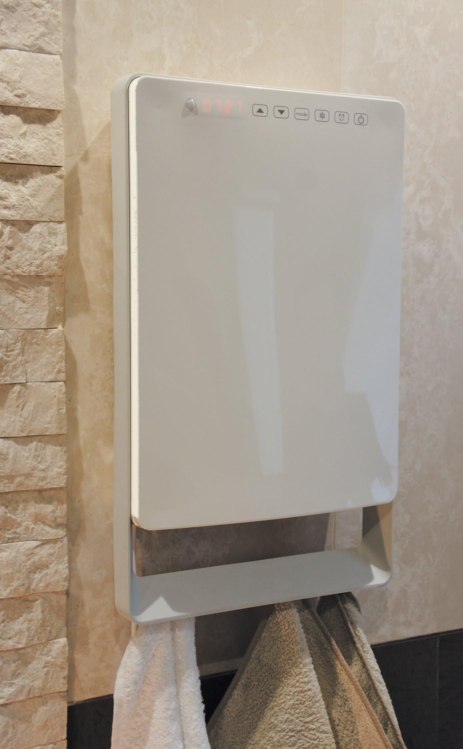 Radialight TOUCH Digitaler Wandheizlüfter mit Handtuchstange (Perlgrau) TBSLI003 Weiss Glänzend/Grau