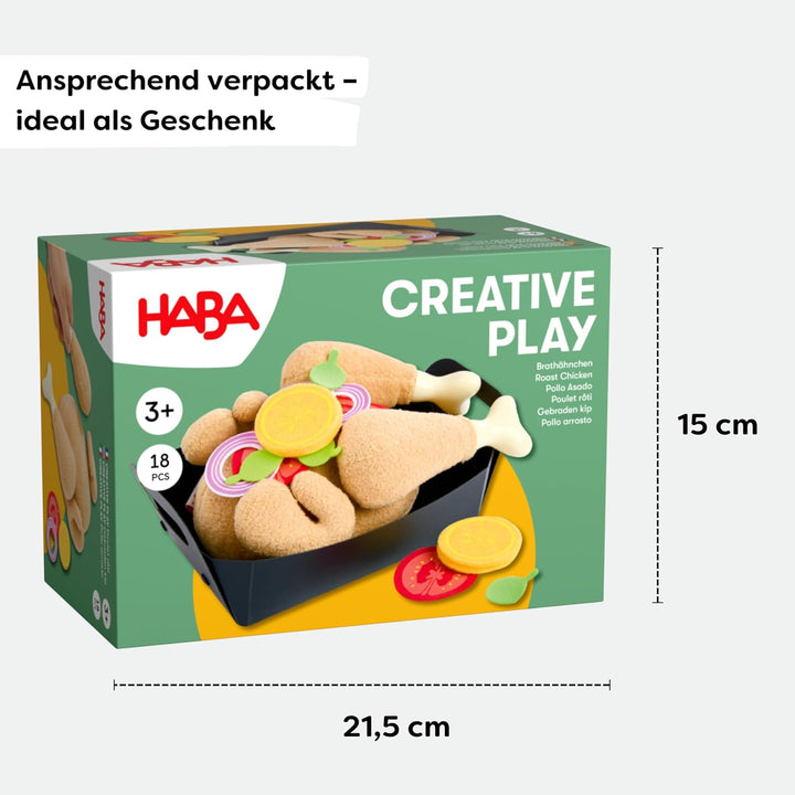 HABA Creative Play Brathähnchen – Spielzeug-Grillhähnchen aus Stoff zum Zerlegen – Zubehör für Kinde