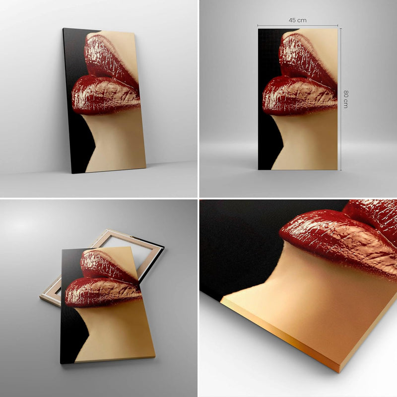 Bilder auf Leinwand Frau rote Lippen Lippenstift Gesicht Leinwandbild mit Rahmen 45x80cm Wandbilder