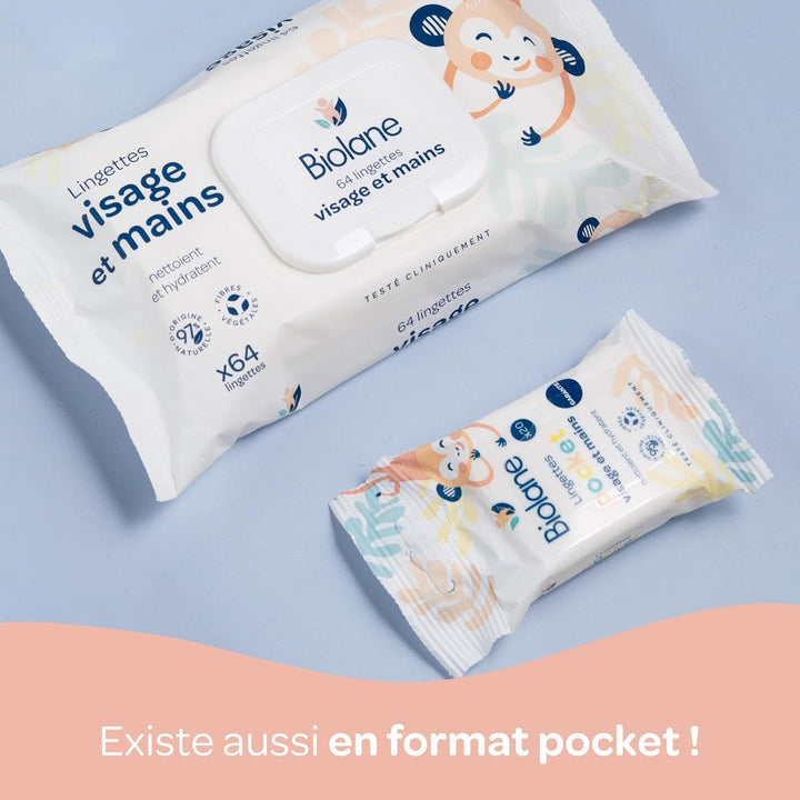 BIOLANE - Babytücher für Gesicht und Hände – 6 Packungen – 384 Tücher (6 x 64 cm) – reinigt und schü