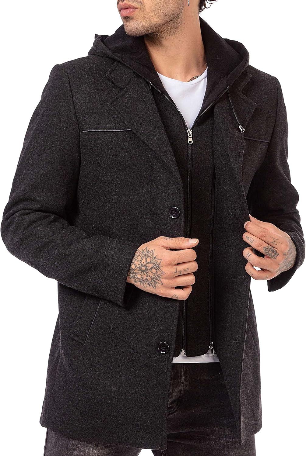 Redbridge Herren Mantel Trenchcoat Kapuzenjacke Elegant lange Jacke Hooded XXL Anthrazit, XXL Anthra