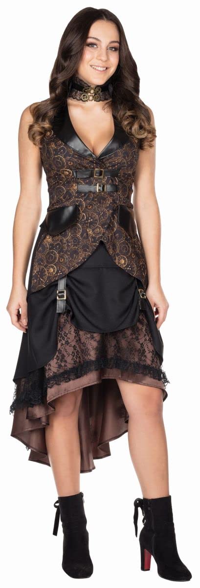 Rubie's 13326-40 Steampunk Rock braun Grösse 40 Damen Ziffernblatt Aufdruckt Karneval Kostüm Kleid,
