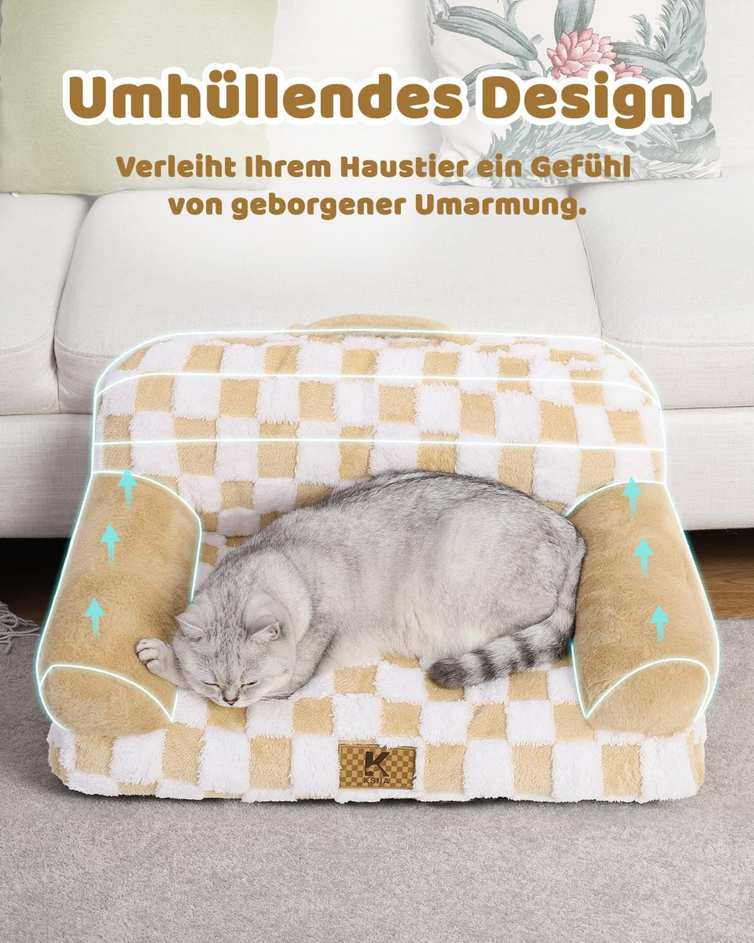 KSIIA Orthopädisches Katzenbett Flauschig 66x37cm, Abnehmbar Katzensofa Hundebett Waschbar, Hundesof