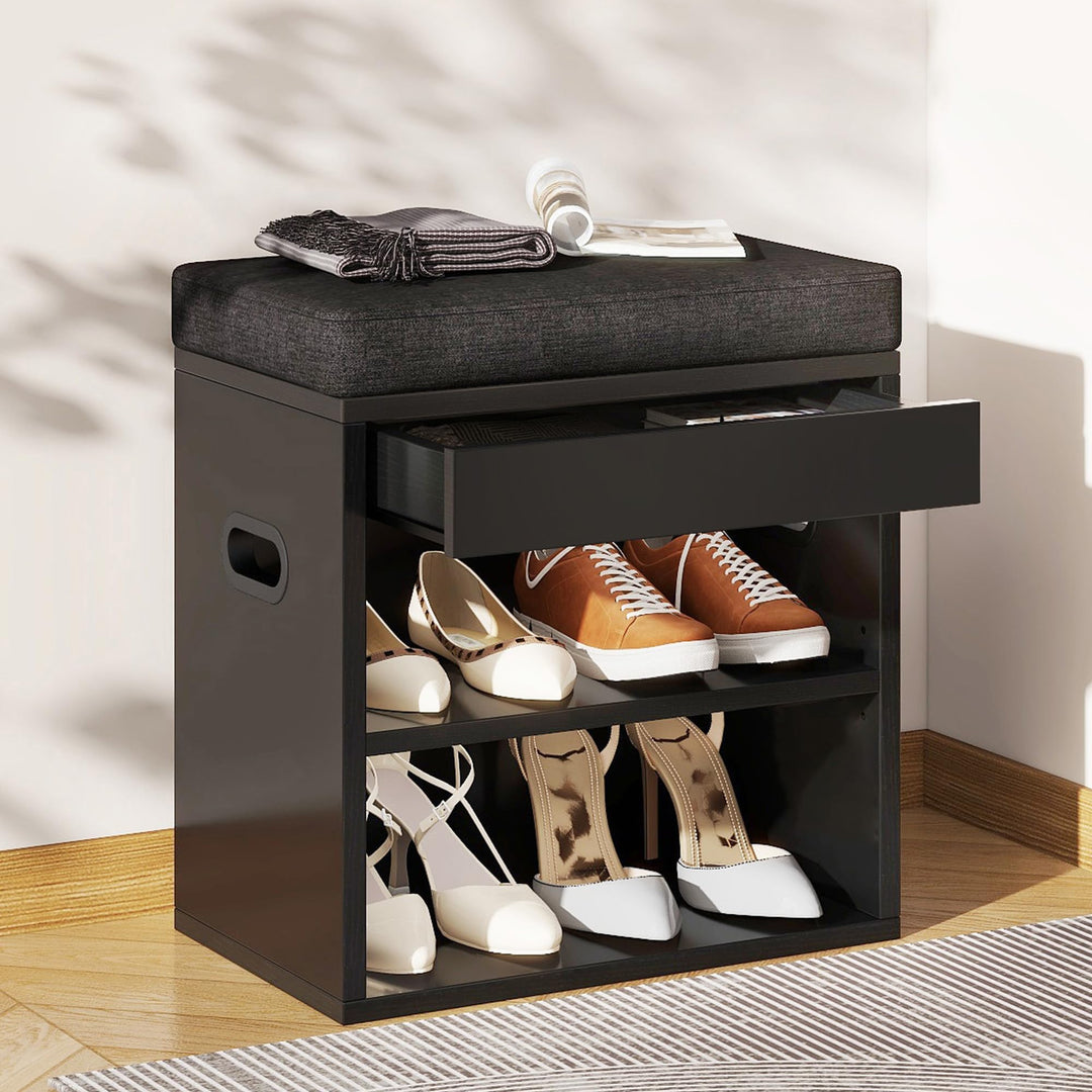 YMYNY Schuhbank mit Sitzfläche und Schublade, 2-Stufig Schuhschrank mit sitzbank, Schuhregal Klein m