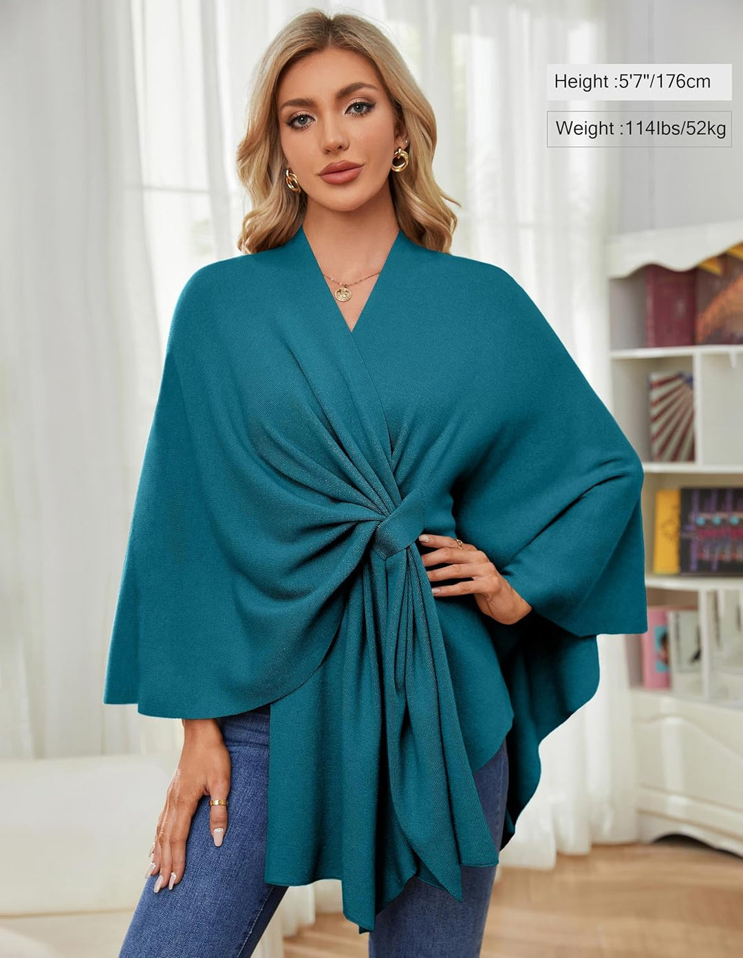 PULI Damen Elegant Poncho Strick Ponchos Capes Vorne öffnen Vielseitige Schalwickel mit Lasche Dunkl