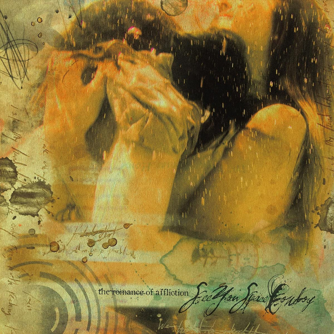 The Romance of Affliction - swamp green and beer pinwheel with heavy bone splatter, Vinyl