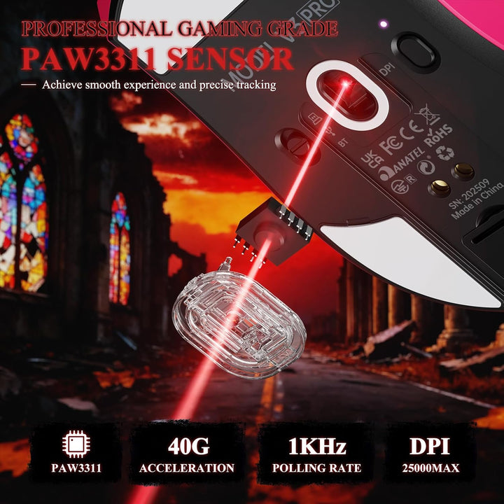 MAMBASNAKE x ATTACK SHARK V3PRO Kabellose Gaming-Maus mit Magnetischer Ladestation, PAW3311-Sensor,