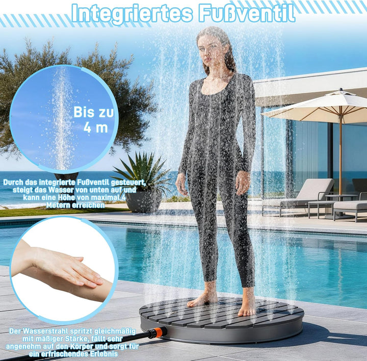 Gartendusche WPC Rund Anthrazit, Bodendusche Aussendusche für Garten Pool Sauna, rutschfeste Standfl