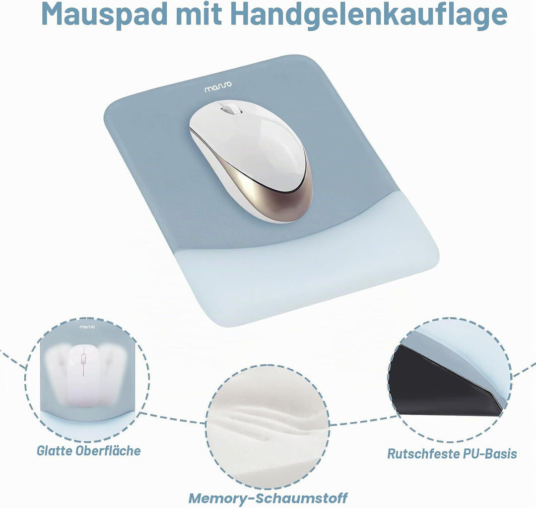 MOSISO Handgelenkstütze für Mauspad&Tastatur Set, Rechteckig Ergonomisch Mauspad Rutschfest Basis Ho