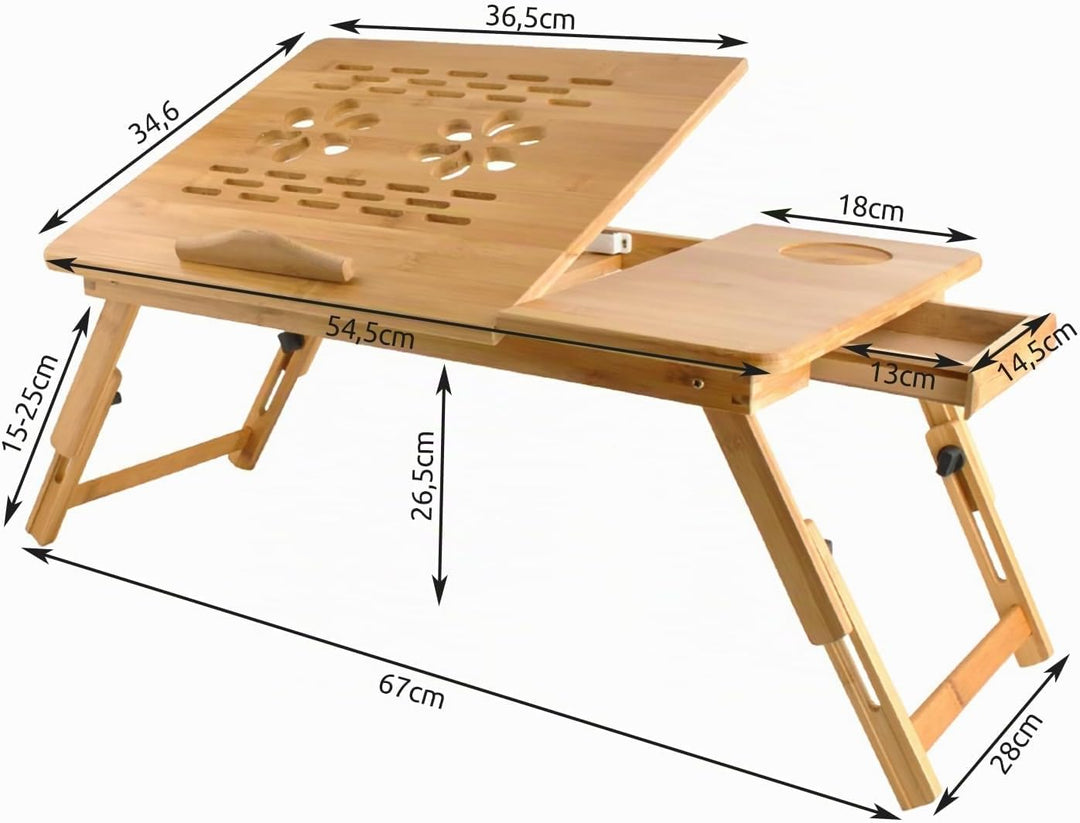 Ruhhy Laptoptisch Notebooktisch aus Bambus Betttisch Zeichentisch und Esstisch für Bett 67 x 28 x 26