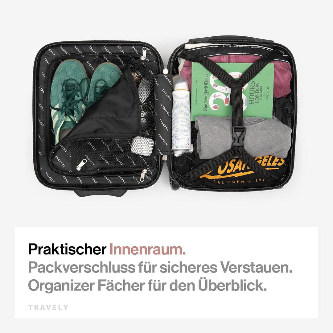 Travely Premium Handgepäck Koffer 40x30x20cm - passend für Ryanair, Lufthansa, Eurowings und co. I 2