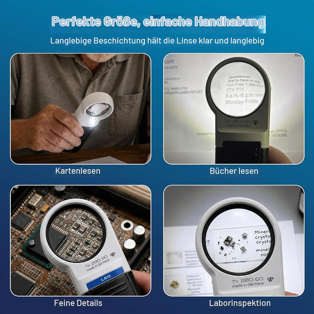 Eschenbach Optik Handlupe mobiluxLED mit LED-Beleuchtung und 7X-Vergrösserung Linsengrösse: (Ø) 35mm