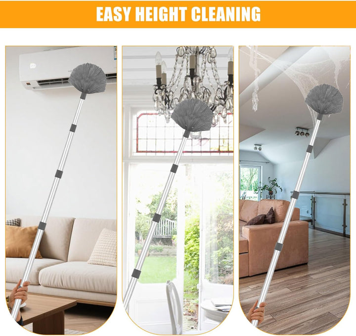 Staubwedel Teleskop 6m, Reinigungsset für Staubwedel mit Teleskopierbarer Verlängerungsstange 1,5 bi