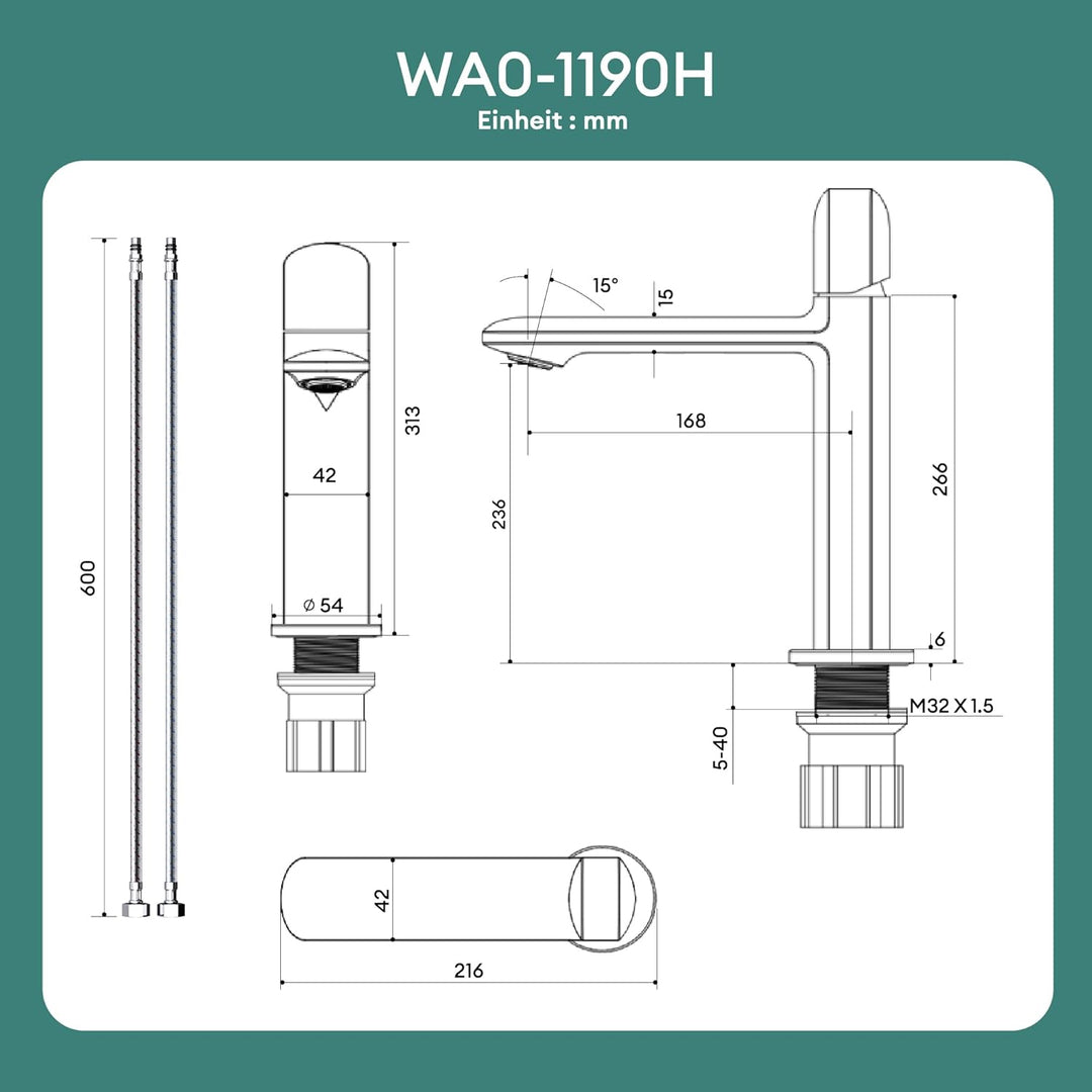 Mai & Mai Wasserhahn Bad Waschtischarmatur Einhebelmischer Mischbatterie Bad Armatur Badezimmer aus