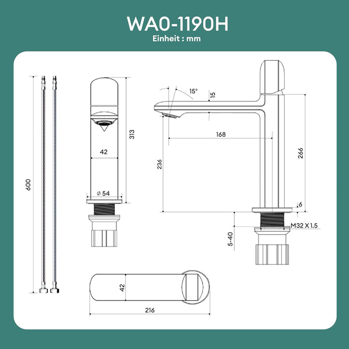 Mai & Mai Wasserhahn Bad Waschtischarmatur Einhebelmischer Mischbatterie Bad Armatur Badezimmer aus