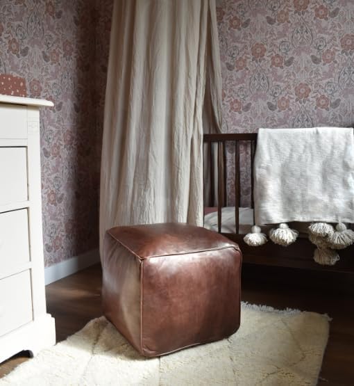 See the Good Quadratischer Leder Pouf - Handgefertigt - gefüllt geliefert - Ottoman, Sitzsack, Fussh