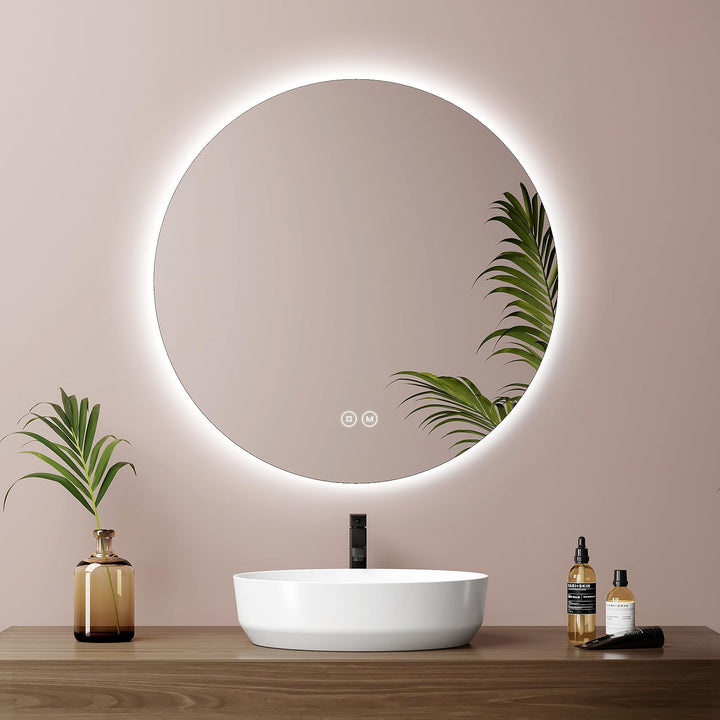 EMKE Runder LED Badspiegel mit Beleuchtung – Badezimmerspiegel 50 cm, 3 Lichtfarben (Warmweiss/Neutr