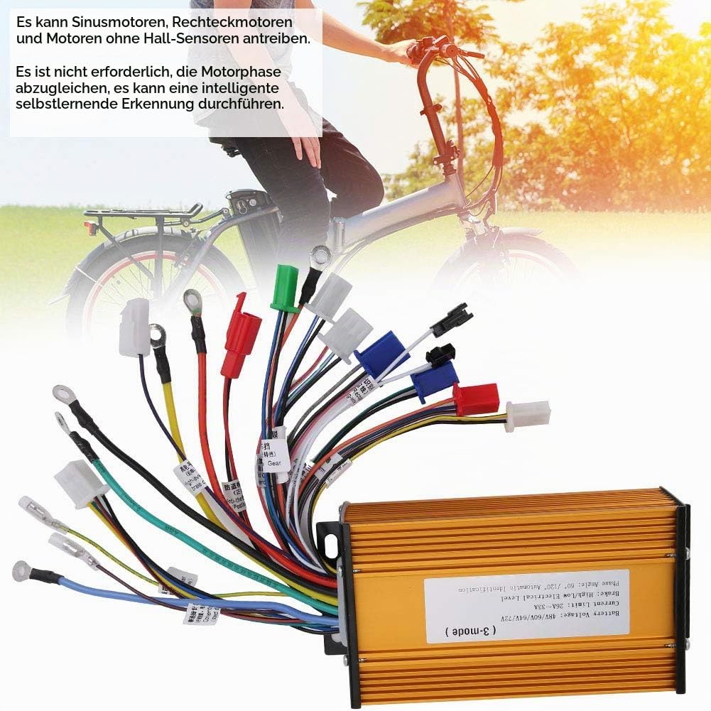 E-Bike Brushless Speed Motor Controller 12 Tube Three-Mode Sinusoid für Elektroroller 48V 60V 64V 72