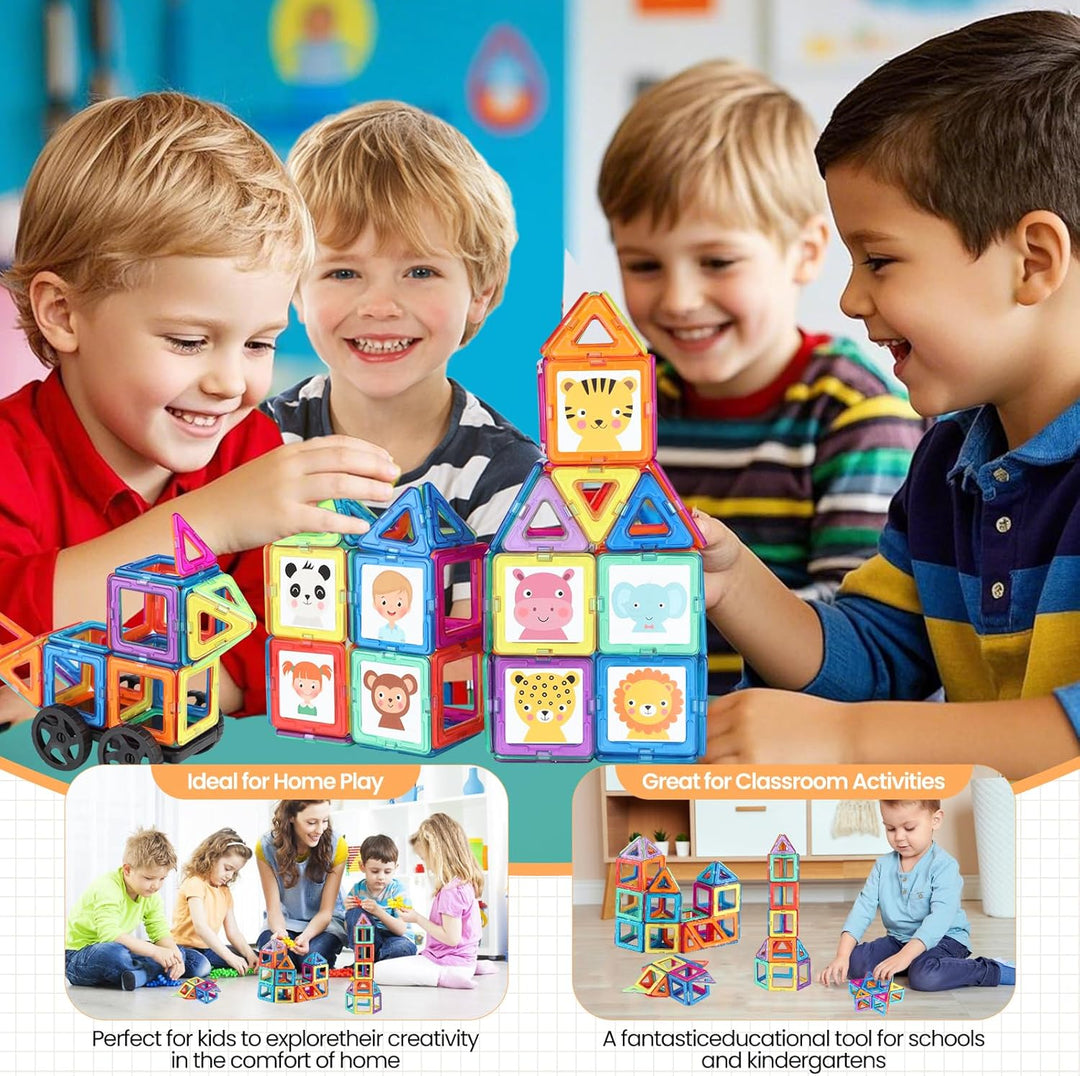 Magnetische Bausteine 63 Teile mini Magnetbausteine Magnete Kinder Magnetspielzeug Set für Kinder ab
