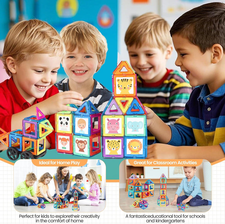 Magnetische Bausteine 63 Teile mini Magnetbausteine Magnete Kinder Magnetspielzeug Set für Kinder ab