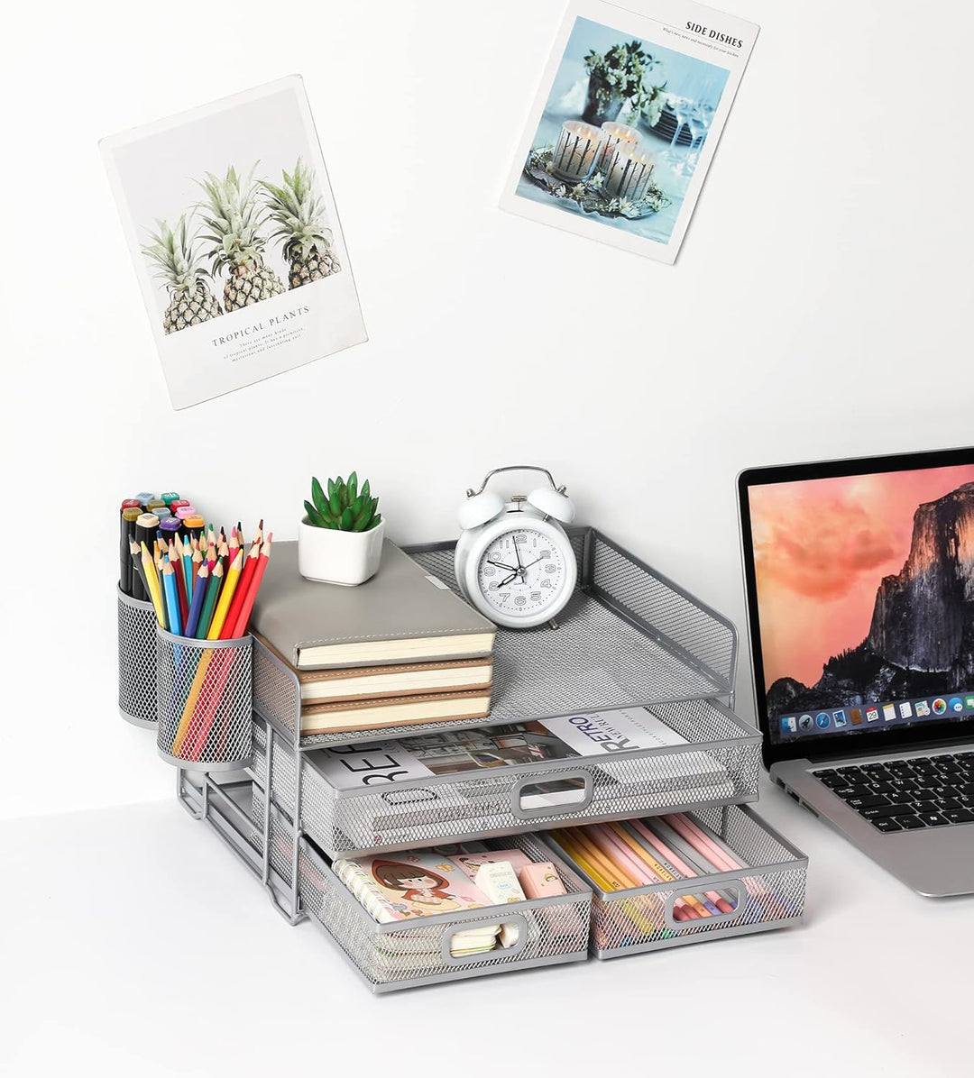 3-Trays Desktop Organizer mit Schublade, Mesh Büro Schreibtisch liefert Organizer Dokumenten Buchsta