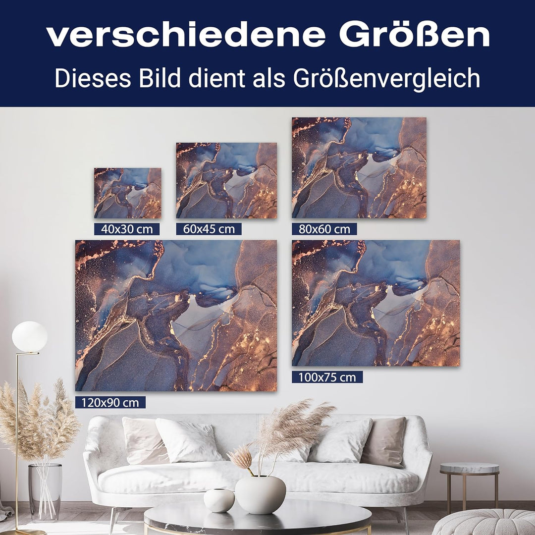 wandmotiv24 Leinwand-Bilder Natur-Stein, Grösse 60x45cm, Querformat, dunkelblauer Marmor mit Gold, B