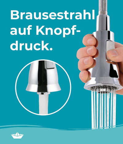 Calmwaters® Premium Spiralfederarmatur, 360° flexible Küchenarmatur mit Brause, Wasserhahn Küche Ges