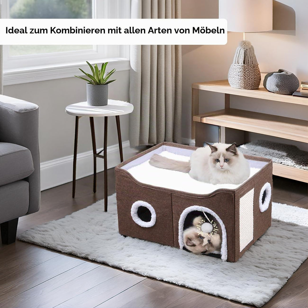 ERNAN Katzenhöhle,Katzenbetten,Katzenhaus, Faltbare Katzenbetthöhle mit Kratzbrett und Spielball, Fa