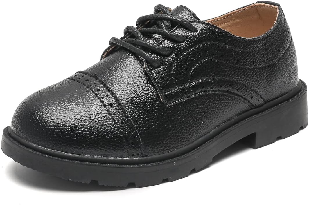 DADAWEN Jungen Anzugschuhe Schule Uniformschuhe Schnürhalbschuhe 25 EU Schwarz, 25 EU Schwarz
