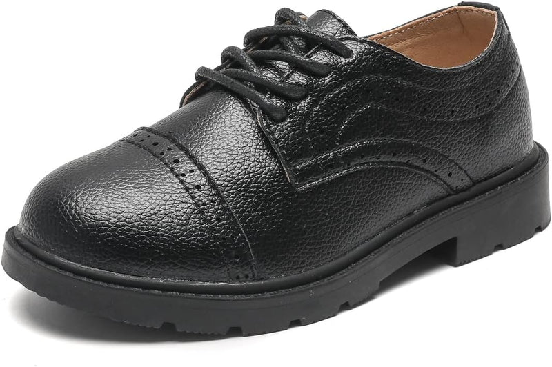 DADAWEN Jungen Anzugschuhe Schule Uniformschuhe Schnürhalbschuhe 21 EU Schwarz, 21 EU Schwarz