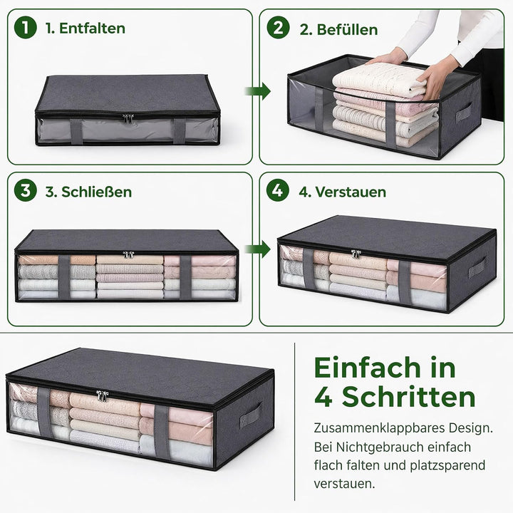 4er-Set Unterbett Aufbewahrungsboxen für Kleideraufbewahrung & Organisation | 40L Waschbare Unterbet