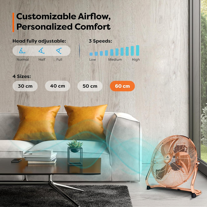 TRESKO AERSON Bodenventilator 60cm | Windmaschine mit 3-Leistungsstufen 200W | Standventilator Venti