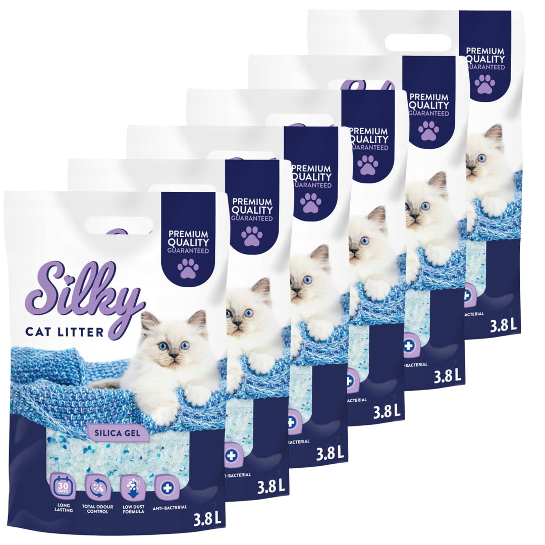 Silky Silikat Katzenstreu, Staubfrei Unparfümiert Kristall Silikatstreu, Geruchsneutral, Hohe Saugkr