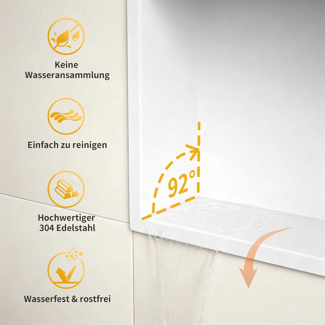 Weiss Edelstahl Duschnische 45 x 30 cm – Doppelregale, Starke Aufbewahrung, ideal für Badezimmerausb