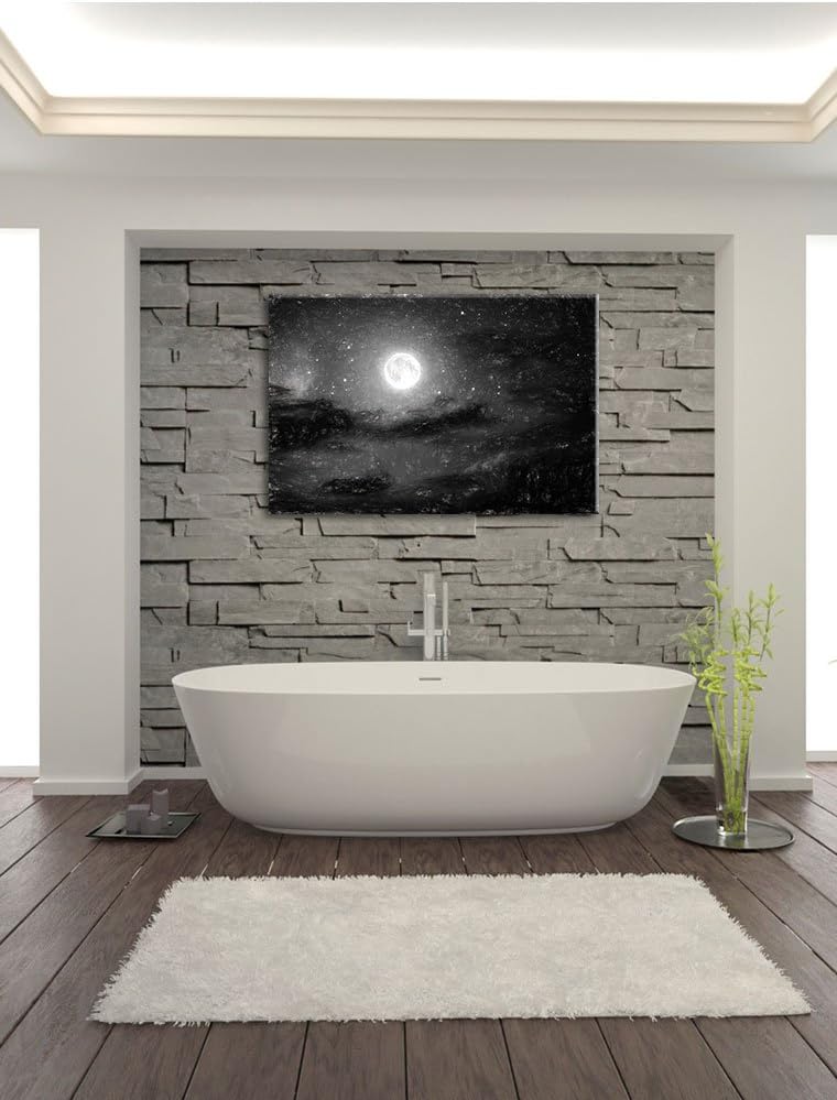 Pixxprint Leuchtender Mond am Nachthimmel als Leinwandbild/Grösse: 100x70 cm/Wandbild/Kunstdruck/fer