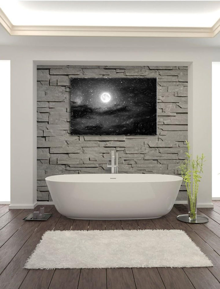 Pixxprint Leuchtender Mond am Nachthimmel als Leinwandbild/Grösse: 100x70 cm/Wandbild/Kunstdruck/fer