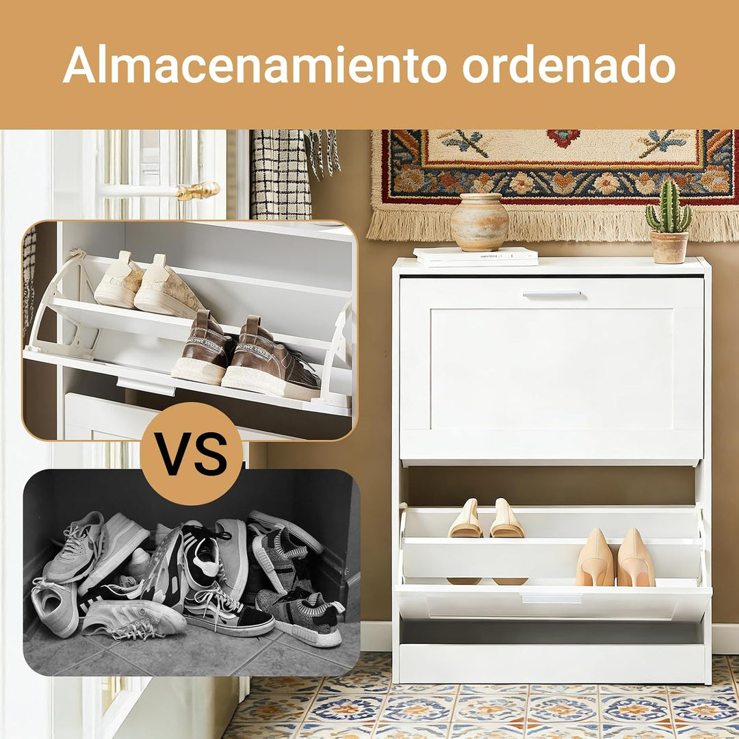 SoBuy Schuhschrank schmal mit 2 Klappen 60x80x25cm für Flur | Schuhkipper mit höhenverstellbaren Fäc