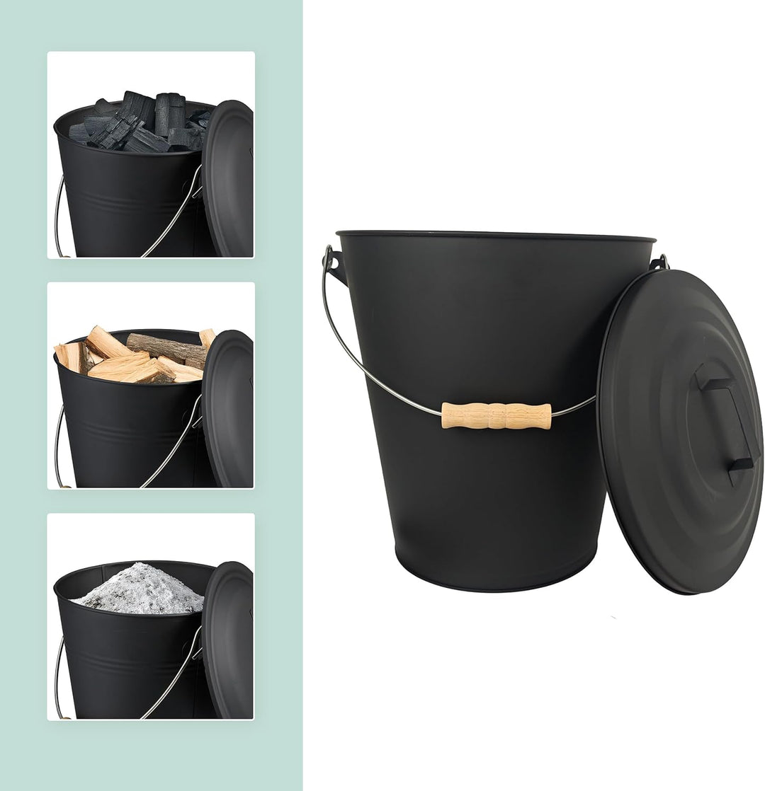 Relaxdays Ascheeimer mit Deckel, 24 Liter, inkl. Aschebesen &amp; Kaminschaufel, Aschebehälter mit Henke
