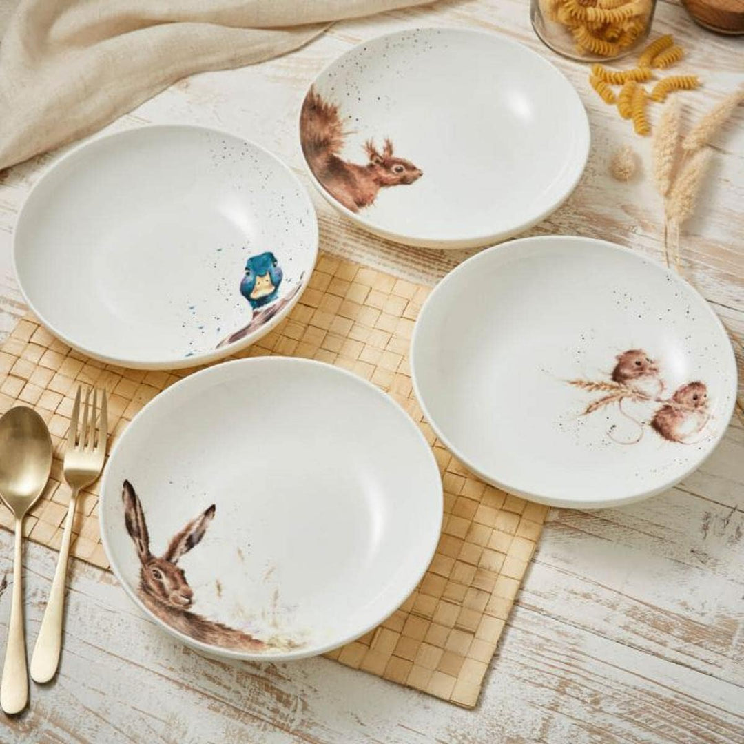 Wrendale Designs Porzellan Pasta- & Suppenteller 4er-Set (Ente Hase Maus Eichhörnchen) Tiefe Suppen-