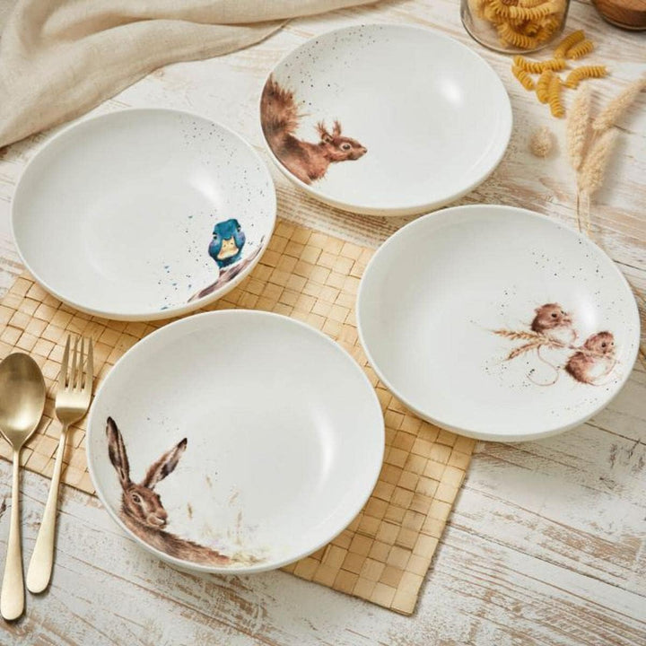 Wrendale Designs Porzellan Pasta- & Suppenteller 4er-Set (Ente Hase Maus Eichhörnchen) Tiefe Suppen-