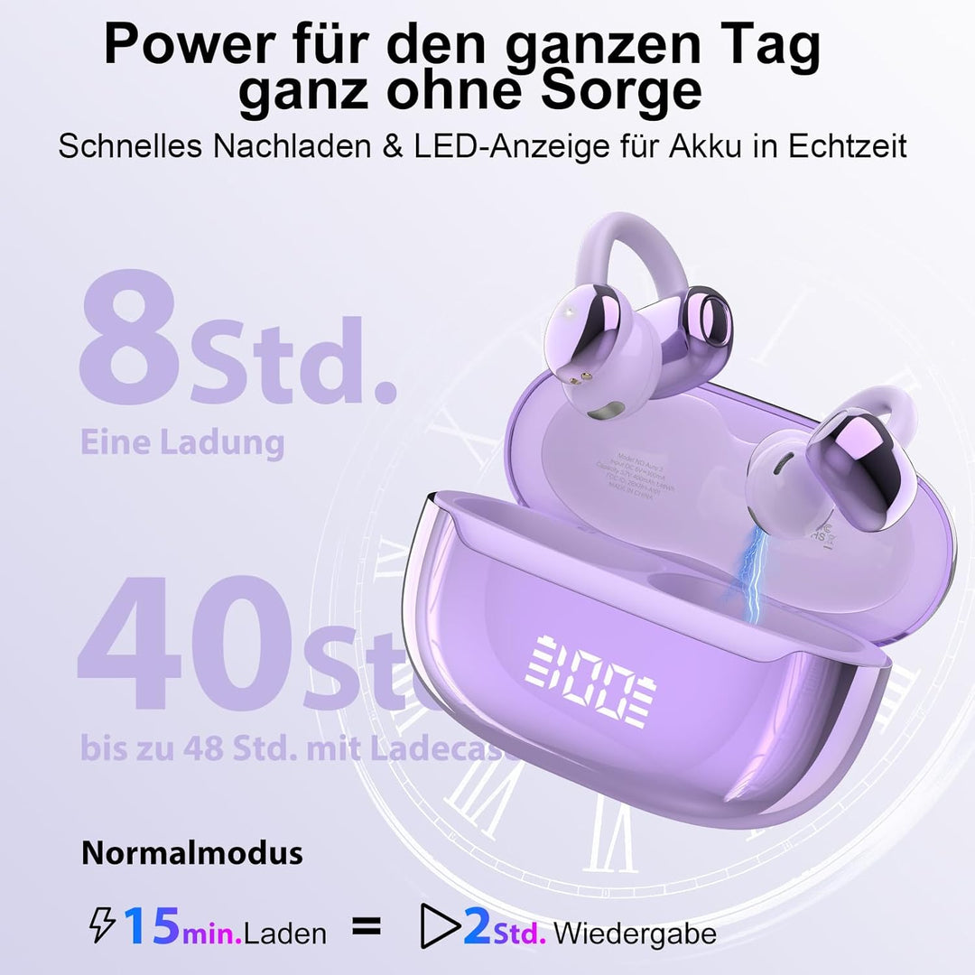 Open Ear Kopfhörer Bluetooth 5.4, Clip On Kopfhörer mit Innovatives Clip-Design, 48Std Spielzeit ohr