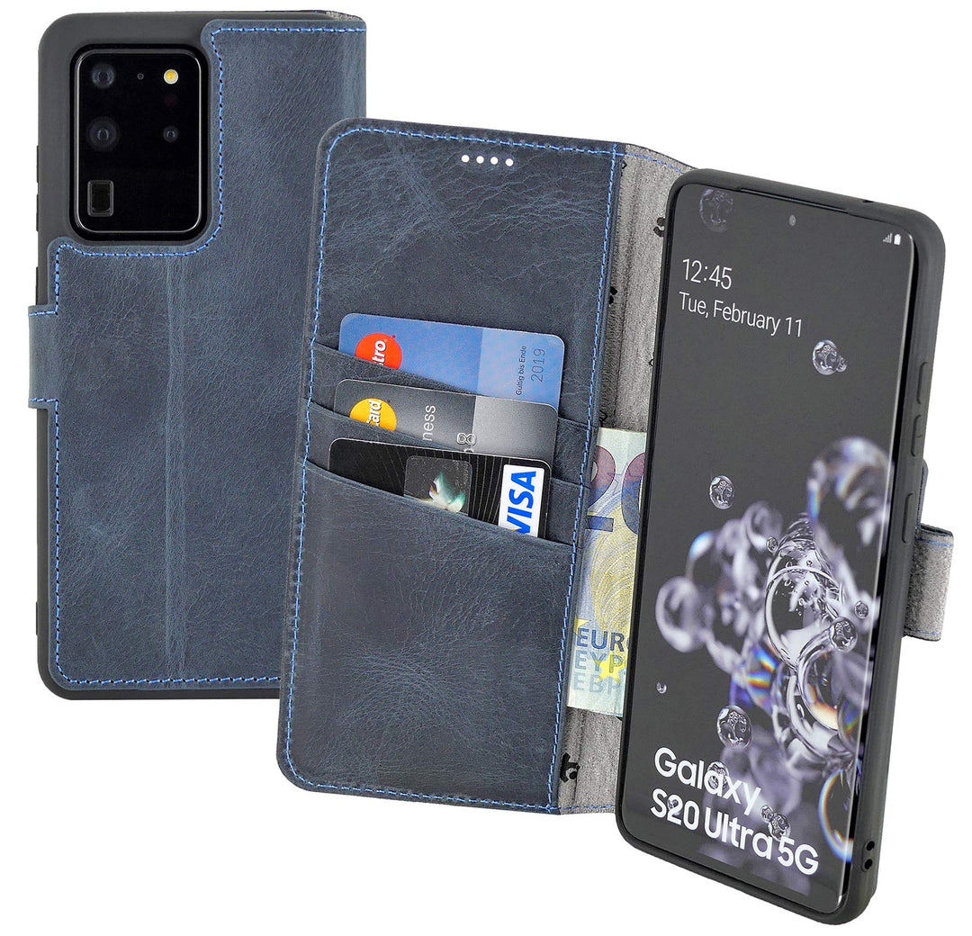 Suncase Book-Style Hülle kompatibel mit Samsung Galaxy S20 Ultra Leder Tasche (Slim-Fit) Lederhülle