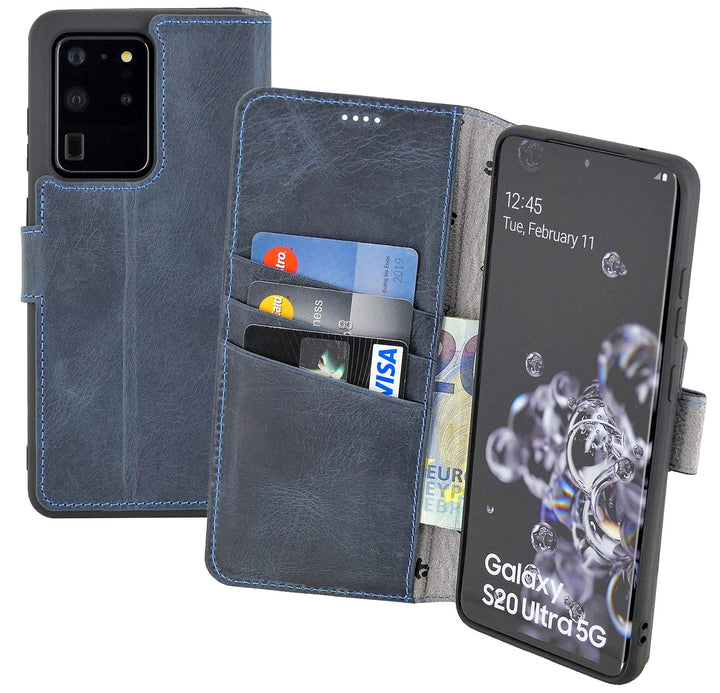 Suncase Book-Style Hülle kompatibel mit Samsung Galaxy S20 Ultra Leder Tasche (Slim-Fit) Lederhülle