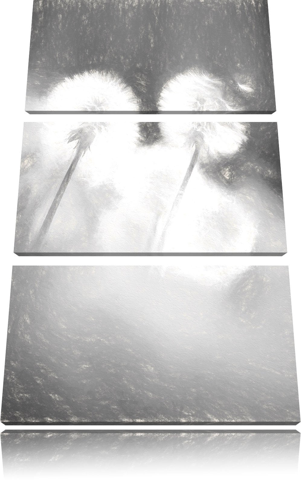 Pixxprint Pusteblumen im morgendlichen Wind Kunst Kohle Effekt 3-Teiler Leinwandbild 120x80 Bild auf