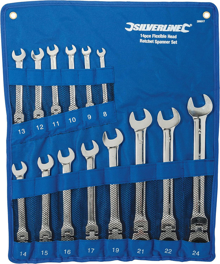 Silverline 399017 Ring-Maul-Ratschenschlüssel mit Gelenk, 14-tlg. Satz 8–24 mm