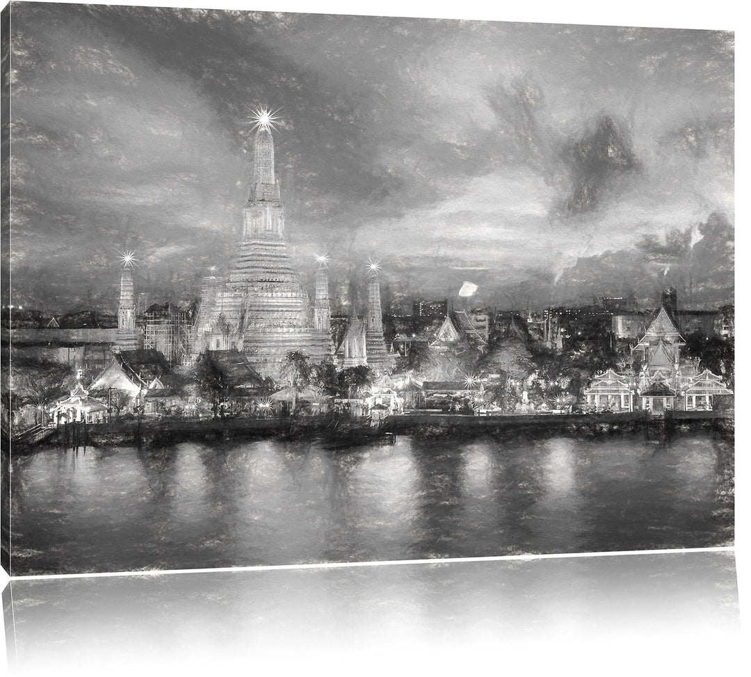 Pixxprint Tempel Bangkok Thailand als Leinwandbild/Grösse: 100x70 cm/Wandbild/Kunstdruck/fertig besp