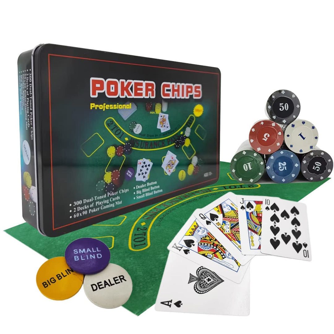 powerking Pokerset für Texas Holdem, Blackjack 300 Chips Pokerset mit Tischdecke Spiel für Familie F